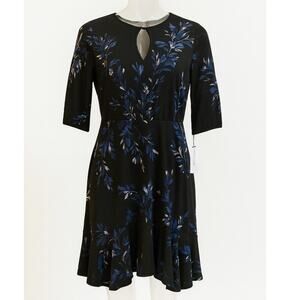 Lane Bryant Blue Black Floral Pleated Midi Dress NWT Size 14
